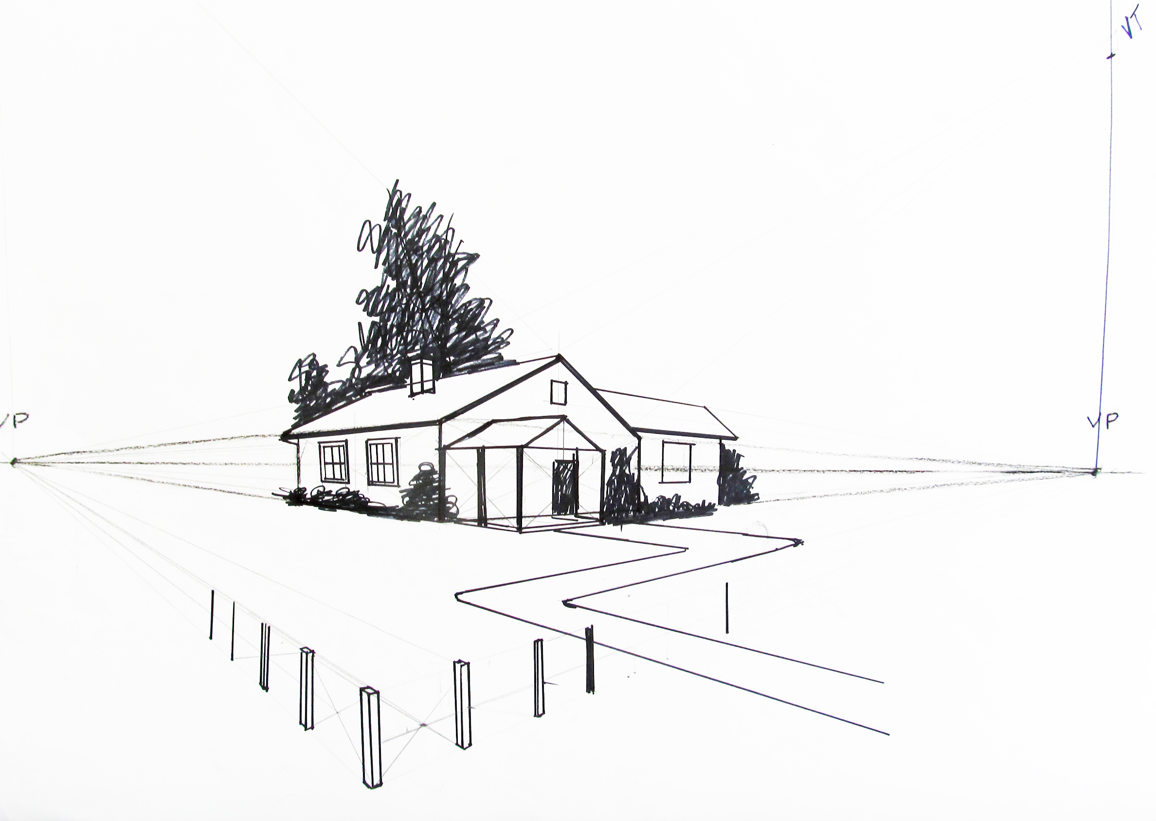Drawing In Perspective A Country Home In 2 Point